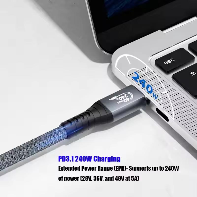 ULT-unite Coaxial Type 4K 144Hz 0.2m 0.8m 1m 40Gbps USB4 Braided Type-C USB Cable 240W Fast Charging with Certified