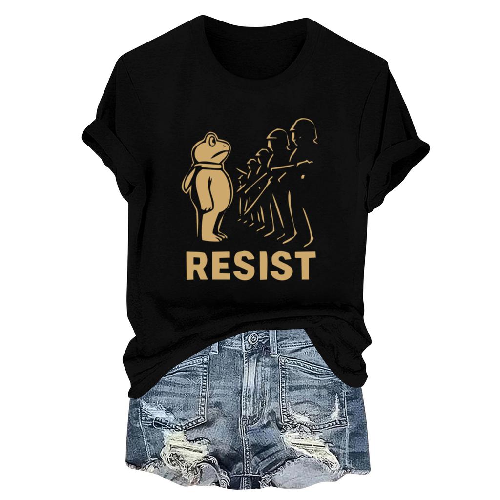 Women's Fashion Casual Printed Round Neck Short Sleeved Pullover T-Shirt Top