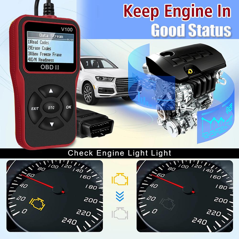 Цифровой дисплей, автоаксессуары, 16-контактный OBD2, считыватель кодов, диагностические инструменты для автомобилей, Plug and Play, OBD 2, сканер V100, универсальный