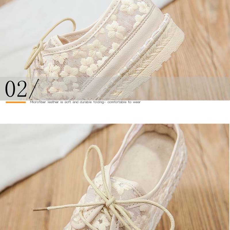 Hollow Breathable Cloth Shoes Women Gauze Daisy Embroid Retro National Style Simple Casual Flat Shoes Linen Sweet  Preppy Style Spring Summer