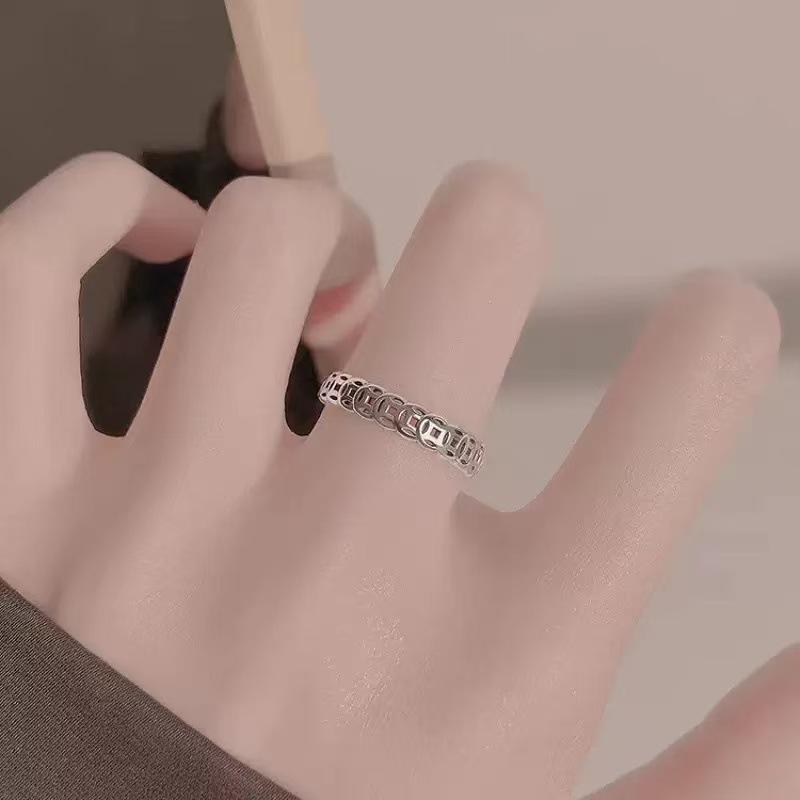 Женское кольцо-монета: Регулируемый дизайн с обертыванием на удачу, Уникальный и простой китайский стиль, Гальваническое покрытие