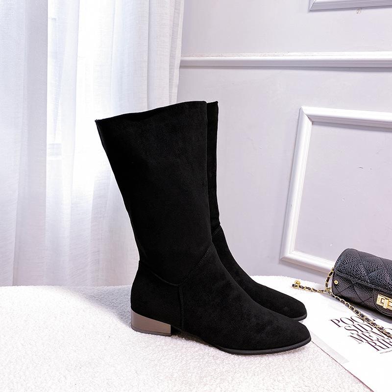 Pile boots women's autumn new pointed low heel medium tube retro knight boots suede sleeve long tube boots tide
