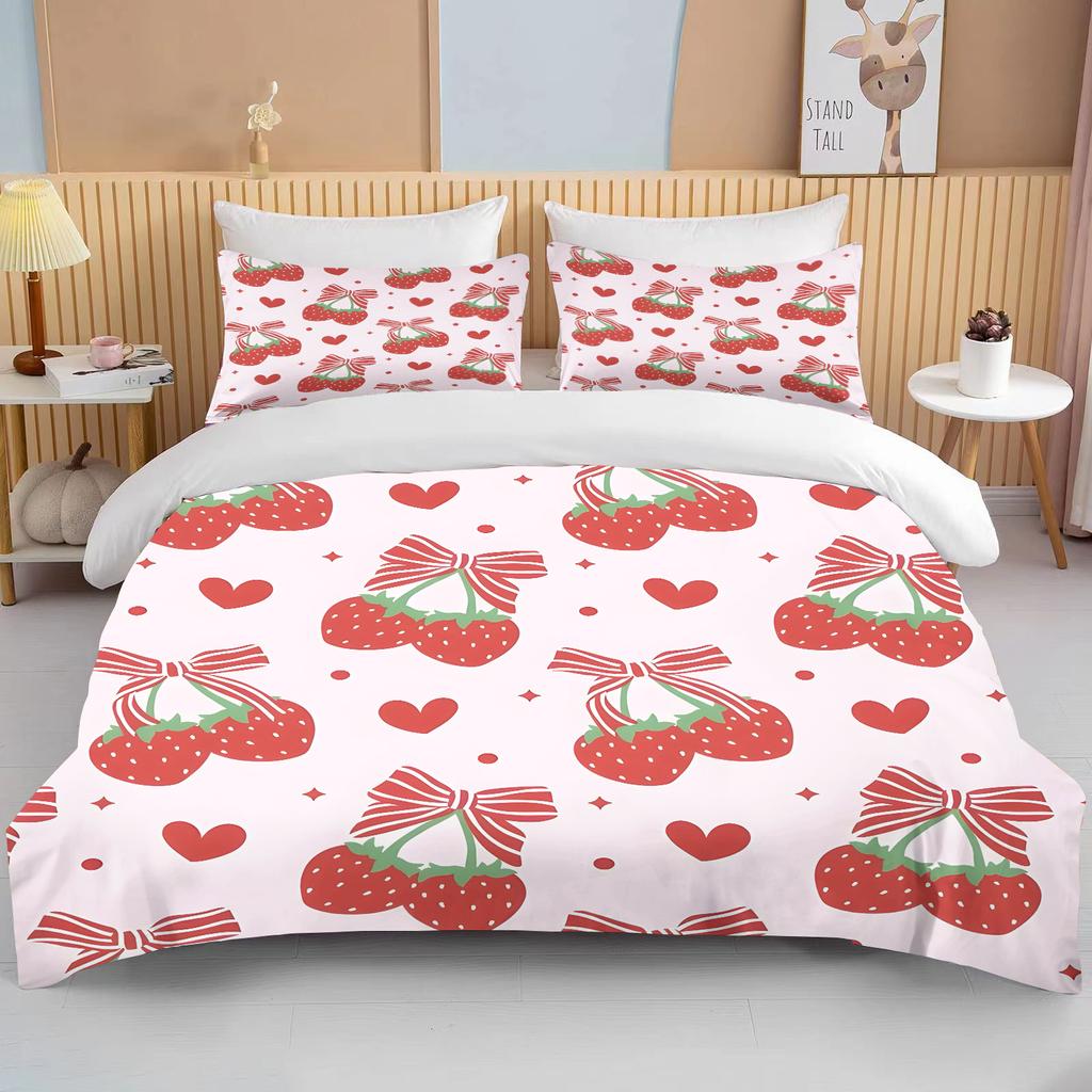 Sweet Strawberry Print Bedding Set Duvet Cover 1 Duvet Cover 2 Pillowcases Adult and Kids Bedding Set Luxury Queen Bedding Set