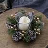 Christmas Candle Ring Artificial Pine Needle Pinecone Berries Garland Rustic Festive Candle Wreath for Home Table Centerpiece Decor