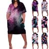 Summer Plus Size V Neck Short Sleeve Knee Pocket  Print Casual Dress For Women