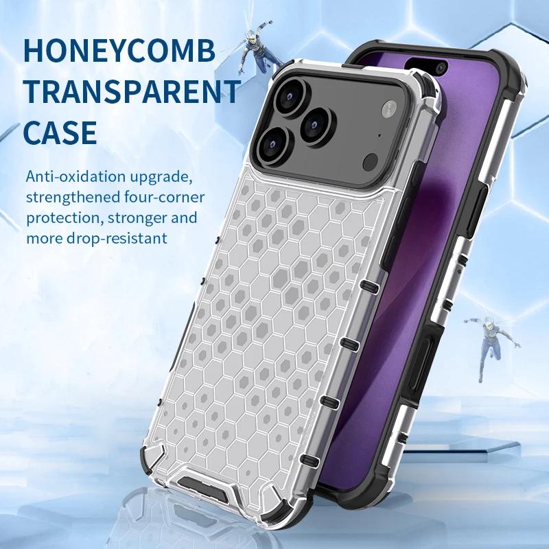 Модный роскошный прозрачный чехол-соты для IPhone 17 Air 16E 15 14 Plus 13 12 Pro Max, противоударный, матовый, ультратонкий, задняя крышка