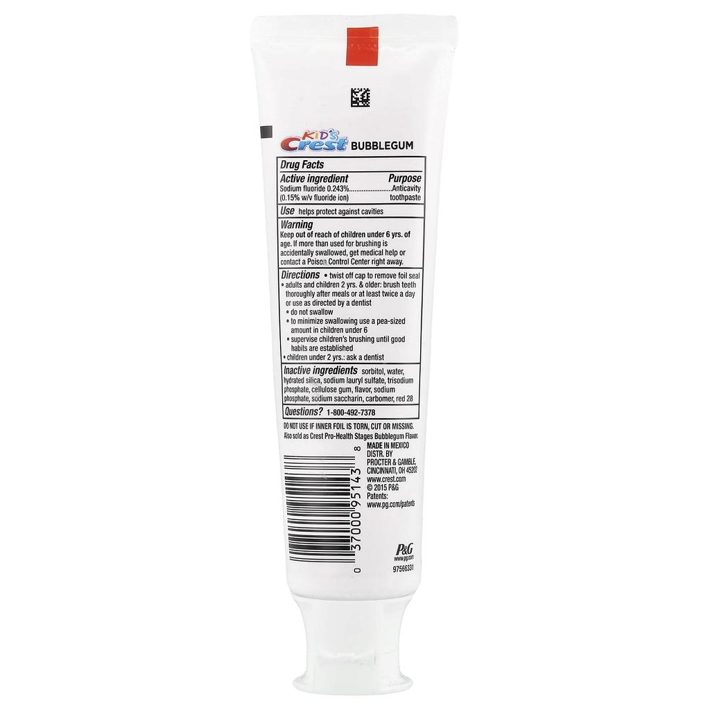 Детская, Защита от кариеса, Фтористая зубная паста против кариеса, Жвачка, 4,2 унции (119 Г)