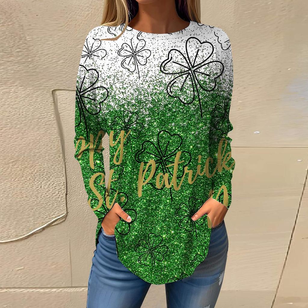 Футболки для женщин, осенние повседневные рубашки с длинным рукавом, толстовка с ретро-принтом, топ, пуловер St. День Патрика