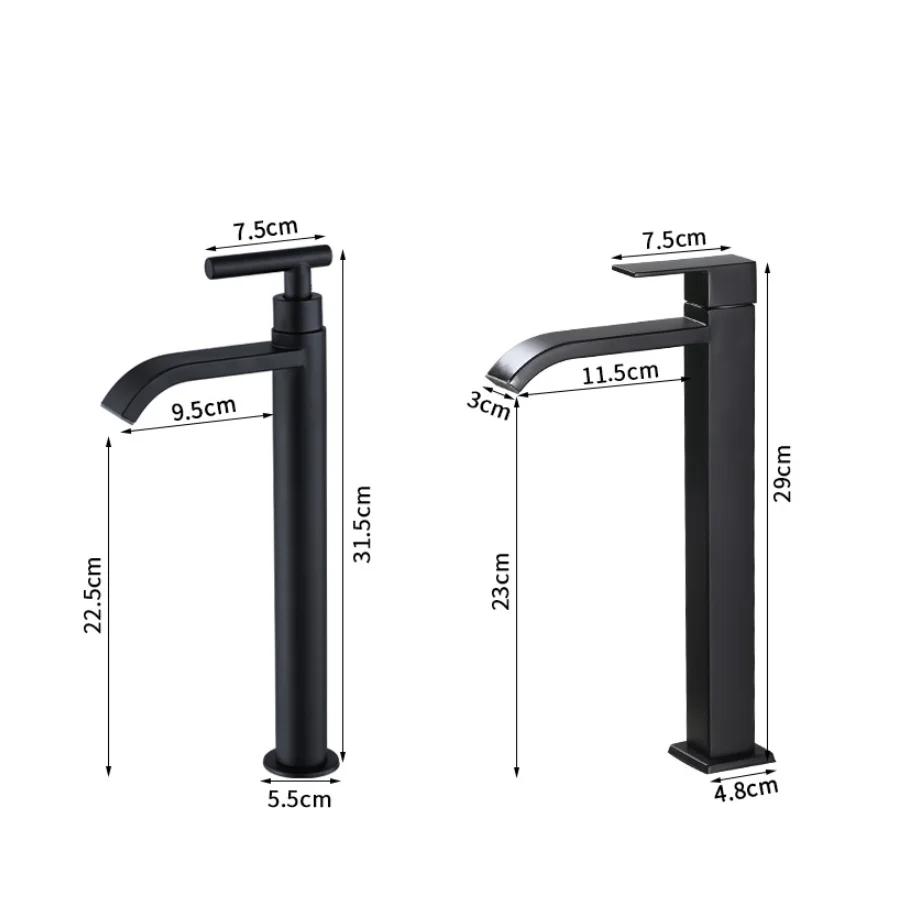 black stainless steel Single Cold Faucet Black Paint Operation Bathroom Basin Tap High Faucets