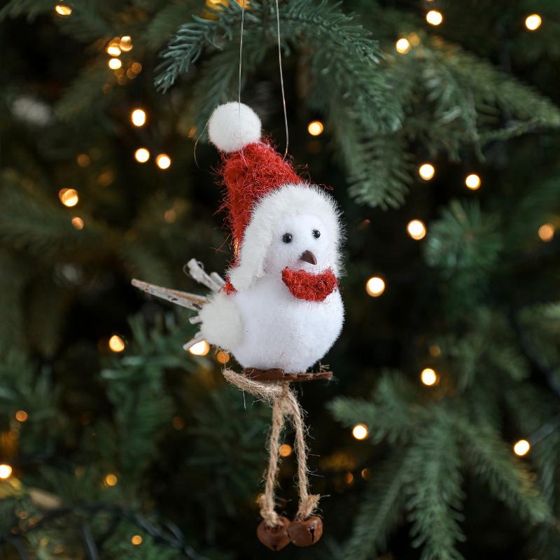 1Pcs Year Christmas Tree Hangings Faux Foam Bird Ornament Pendant Wool Felt Red Scarf Hat Birdie Navidad Decoration