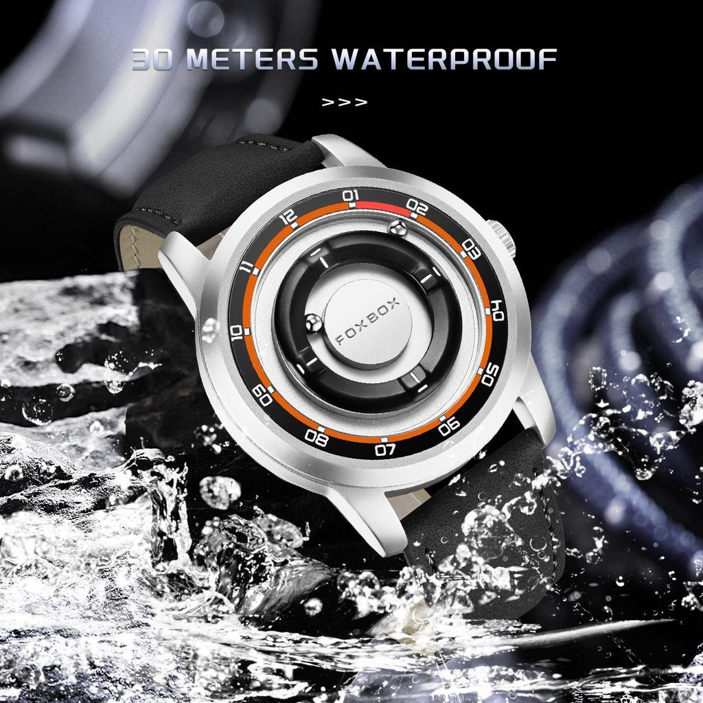 FOXBOX Magnetic Driven Watch Fashion Waterproof Quartz Wristwatch Rolling Steel Ball Pointer Sports Watches