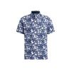 Printed Point Collar Short Sleeve Shirt Men Tops Sea-Blue HS9055