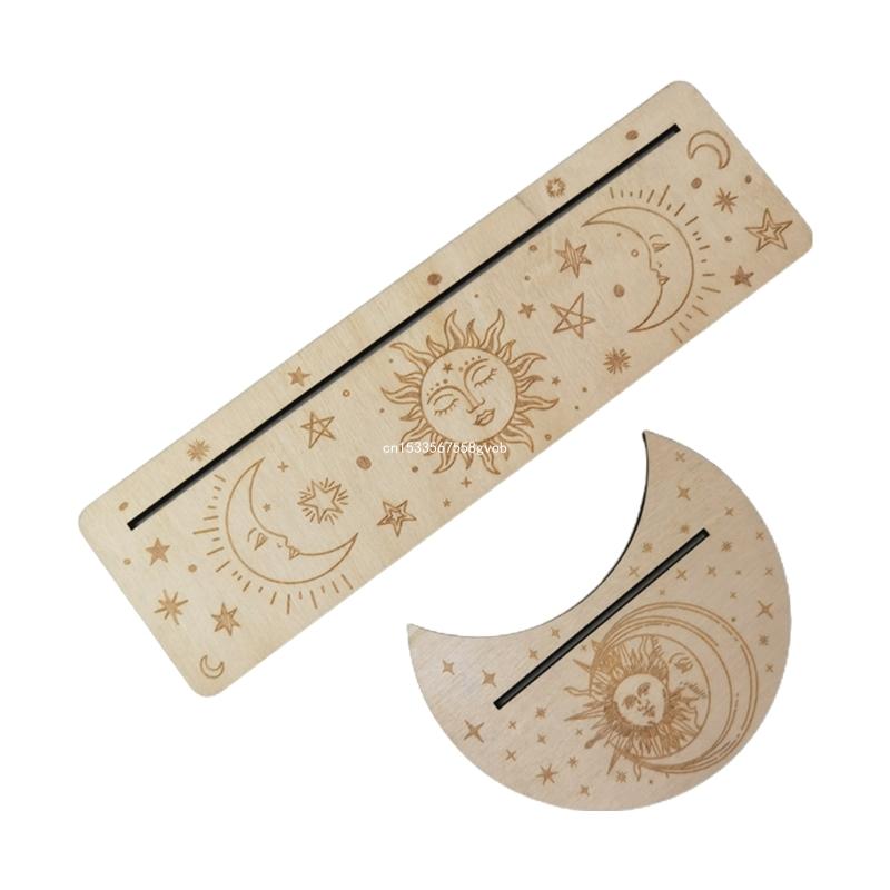 2 Pieces Wooden Tarot Card Stand Holder, Moon Shape and Rectangle Wooden Tarot Card Display Stand Base for Oracle Lenormand Meditation