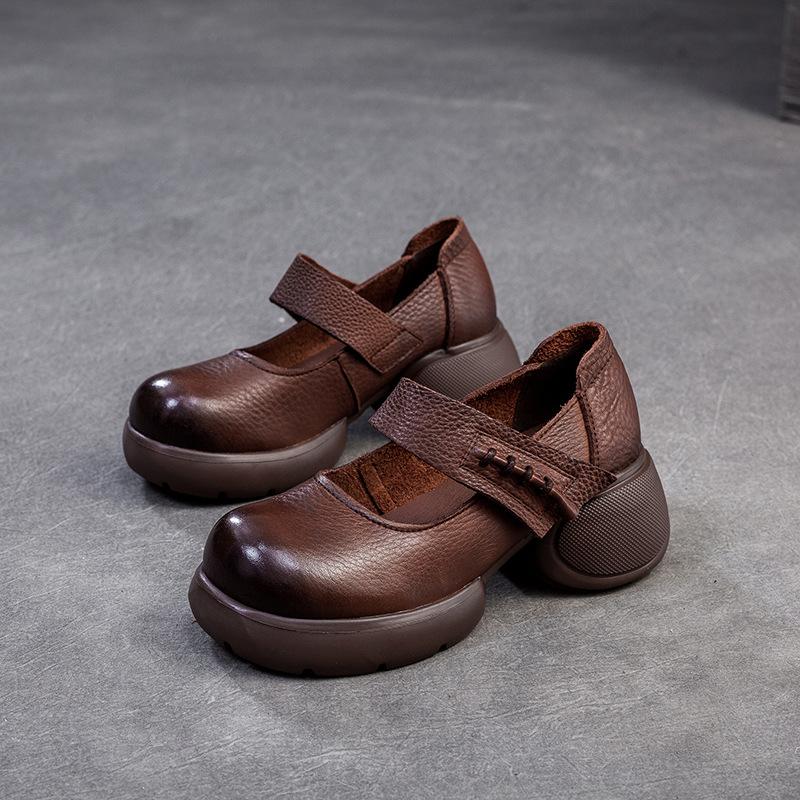 GKTINOO Retro Thick Soled Comfortable Pumps 2025 Autumn New Genuine Leather Round Toe Hook & Loop Women's Shoes