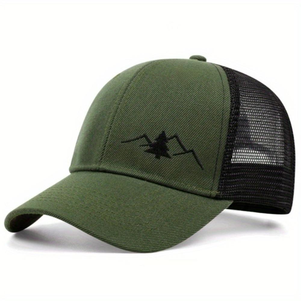 Mountain Embroidery Mesh Cap Adjustable Fit Sun Shading Hat Breathable Hat Unisex Wear