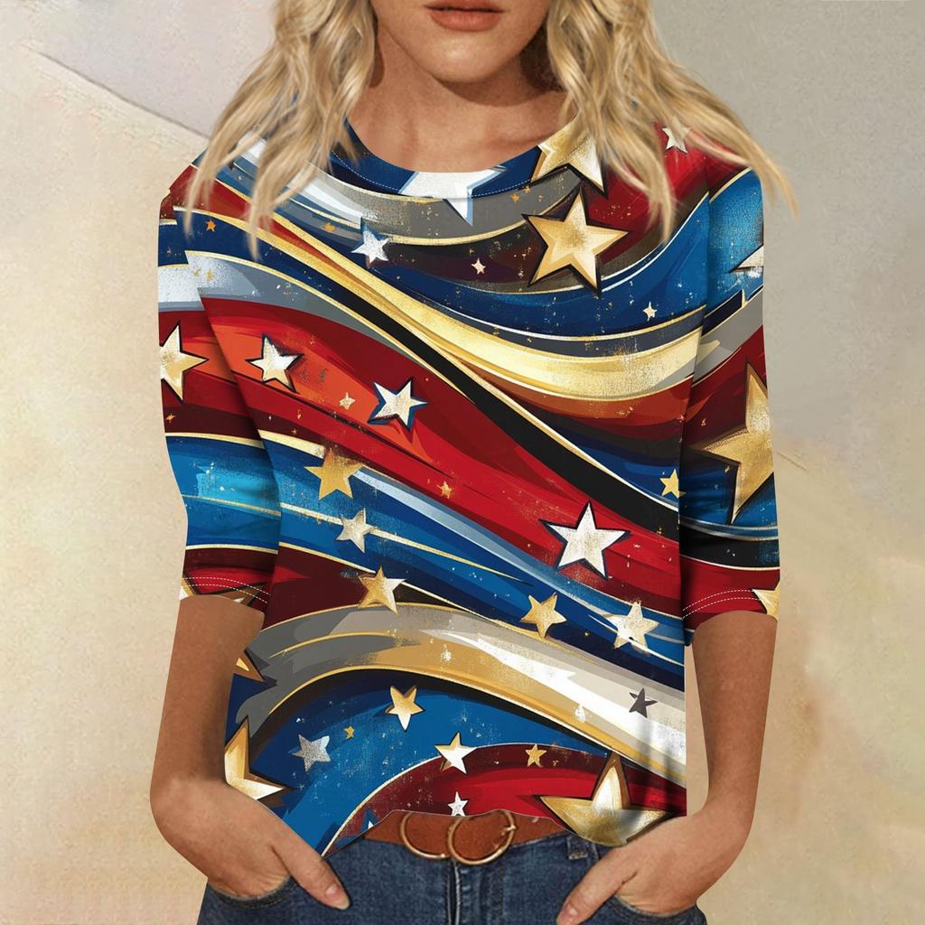 Женская футболка Повседневная футболка с принтом «День независимости», джемпер с круглым вырезом