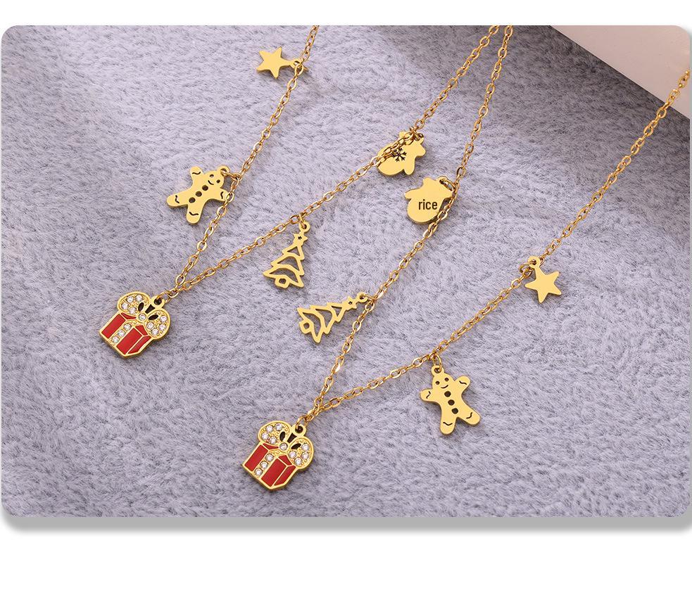 Oumeka Christmas Geometric Pendant: 18K Gold-Plated Stainless Steel Enamel Chain Jewelry