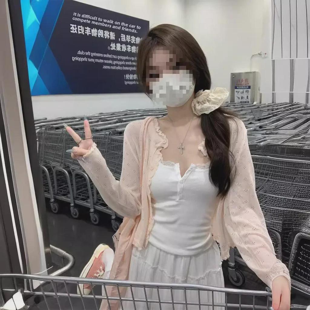 Шикарный летний свитер корейской ажурной вязки 2025 года — женский свободный, короткий, с длинными рукавами кардиган