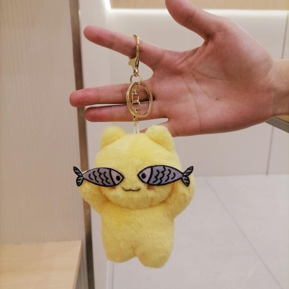 With Fish Eyes Finely Sewn Cat Keychain Cartoon Anime Fish Cat Pendant  Female