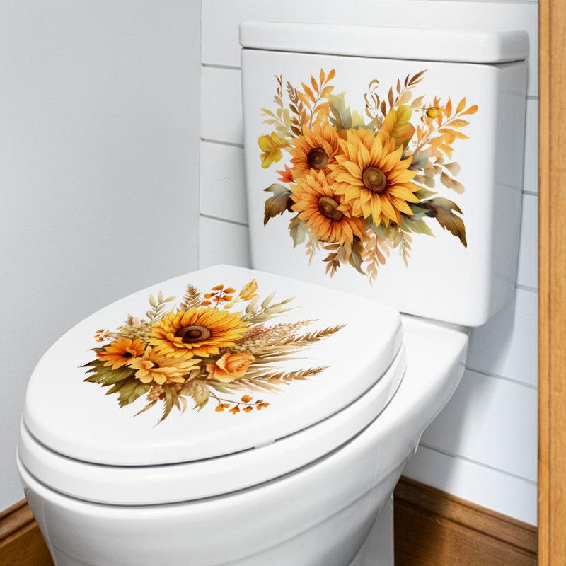 Sunflower Bouquet Wall Sticker Peel Stick Waterproof Floral Decor for Home Bathroom Toilet Living Room Walls