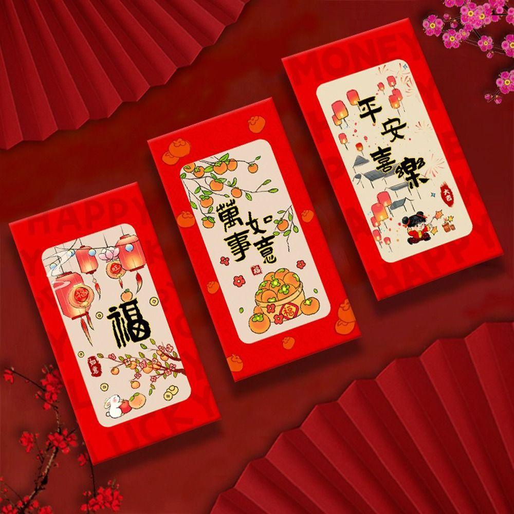 6pcs Traditional Lucky Red Pockets Cartoon Pattern Money Envelope Year of Horse