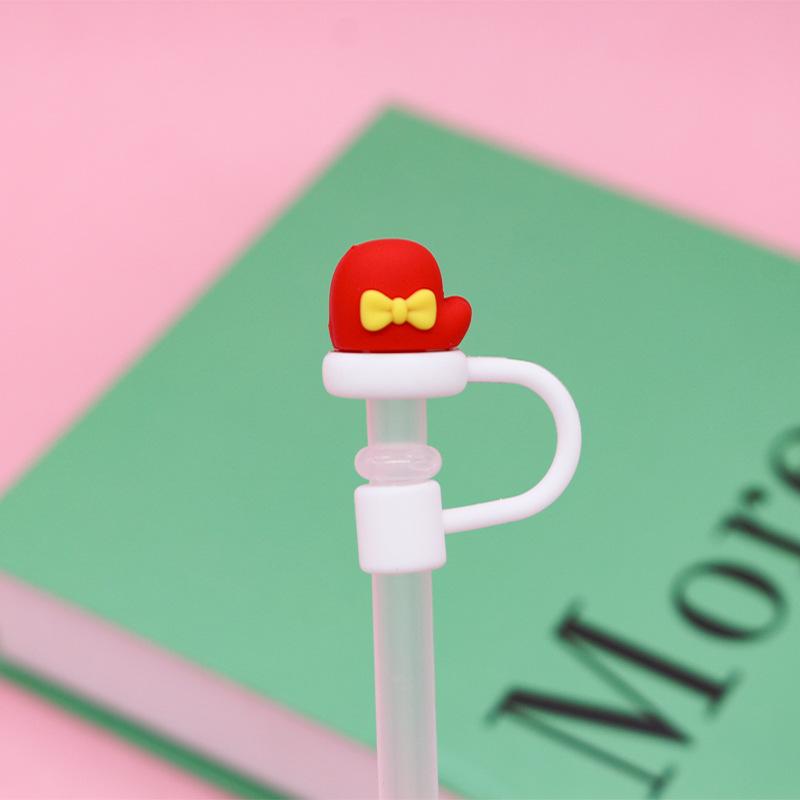 1pc Christmas Straw Cover Caps Silicone Straw Tips Protectors for 10mm 8mm Drinking Straws Reusable Cute Straw Toppers Cup Cover