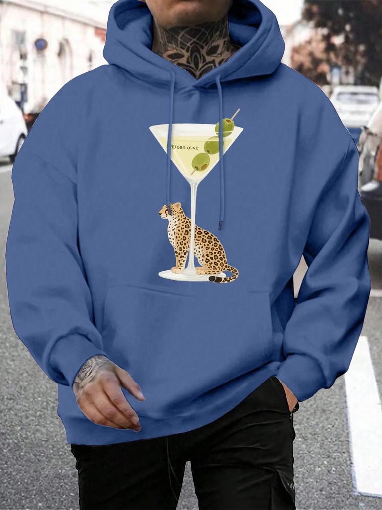 Green Olive Fresh Fruit Leopard Print Men Hoodies Hip Hop Harajuku Hoody Casual Loose Streetwear Fleece Multicolor Male Pullover