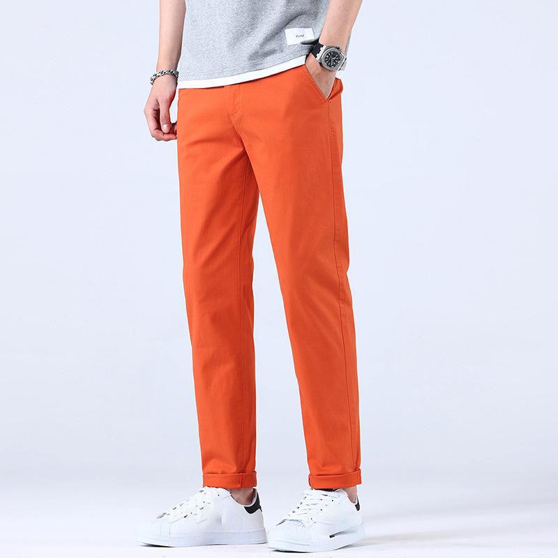 Дышащий хлопок Тонкий мягкий ткань мужские повседневные брюки мужские корейские летние брендовые спортивные рабочие прямые узкие брюки