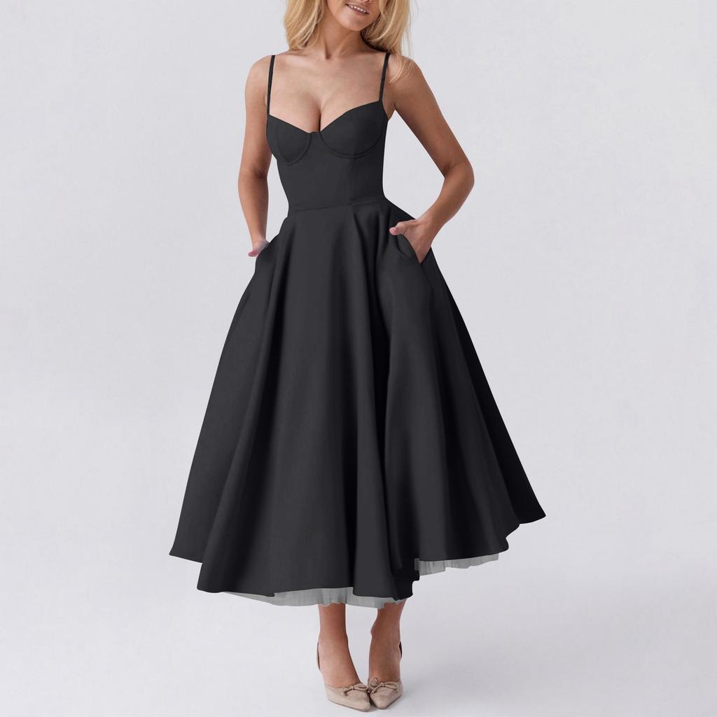 Женское модное однотонное платье принцессы с сеткой и двухслойным платьем на подтяжках