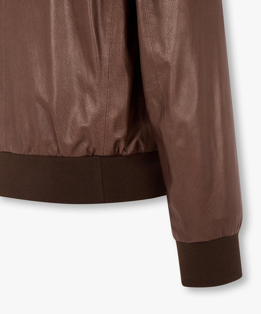 Man On The Boon Button High-Neck Leather Harrington Jacket_Brown 4716110006