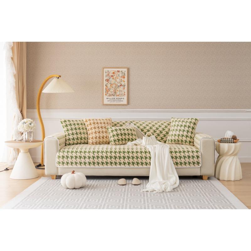 New Houndstooth Sofa Cushion Winter Thickened Winter Plush Cushion Anti-slip Leather Sofa Cover Cloth Towel