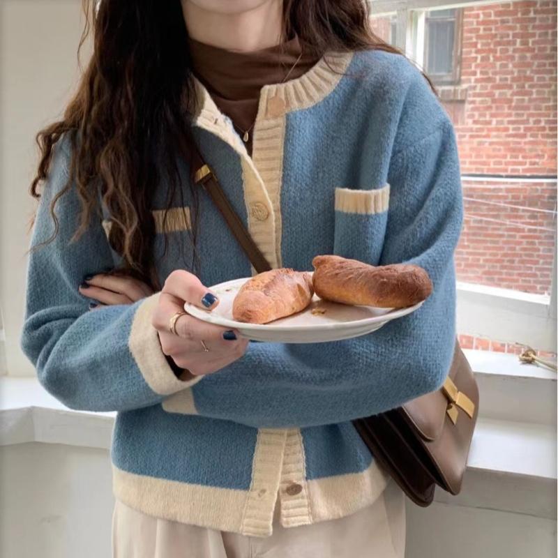 Осенний новый винтажный вязаный свитер с круглым вырезом, кардиганы для женщин, элегантный повседневный однотонный свободный вязаный кардиган, пальто для женщин, модные зимние свитера 25535