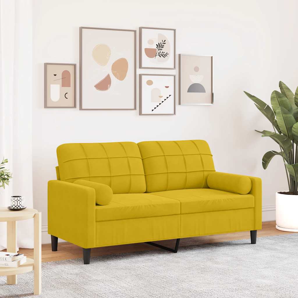 2 Seater Sofa with Decorative Cushions Yellow 140 cm Velvet