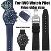 Нейлоновый резиновый ремешок для часов Для IWC Pilot Spade A Mark 18 Portuguese Blue Band Складная застежка Холщовая мужская часовая цепочка 20 мм Браслет