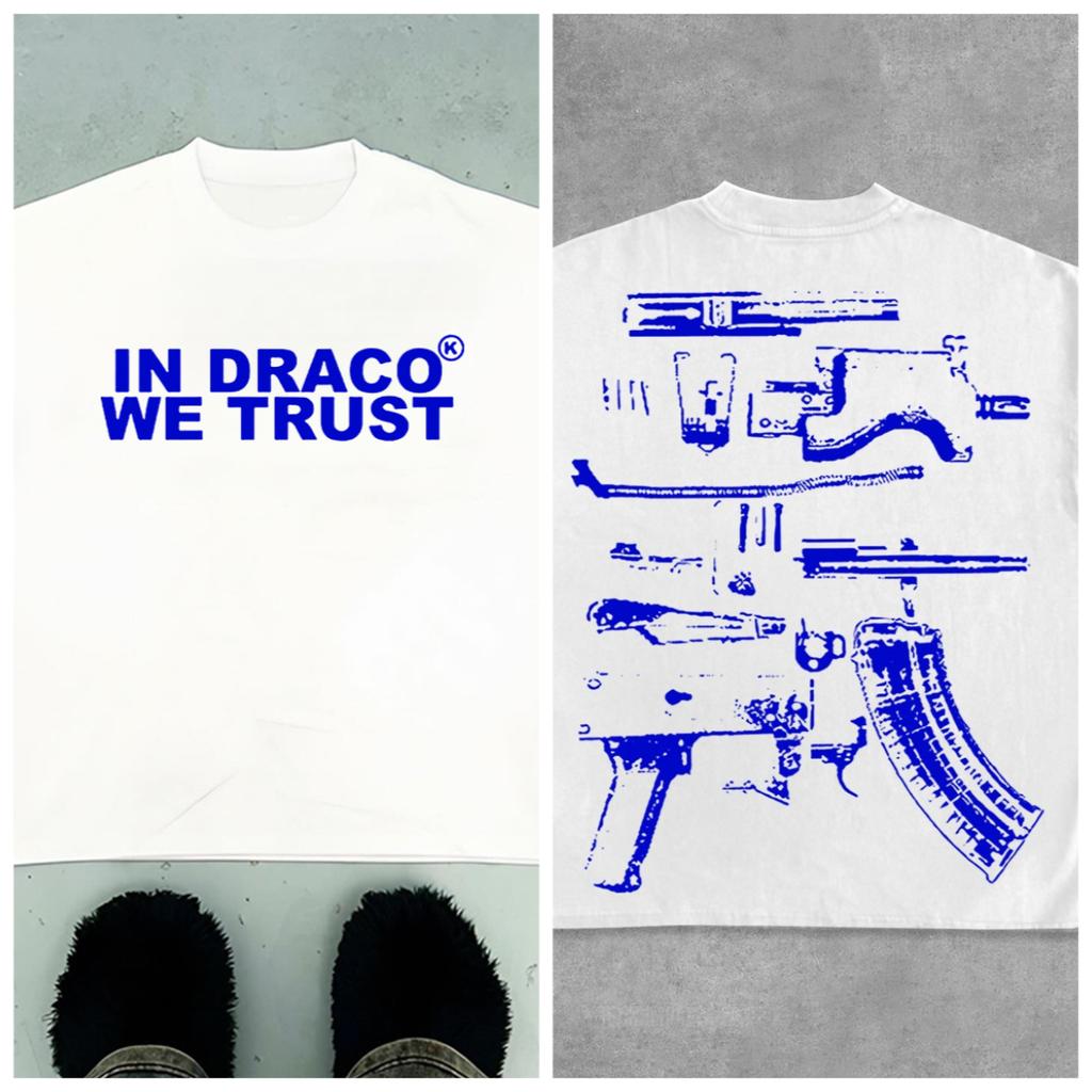 2026 Vintage In Draco We Trust Print Graphics Cotton Casual Tshirt Unisex Y2k Short Sleeves Oversize Streetwear Wounisex Tee Tops