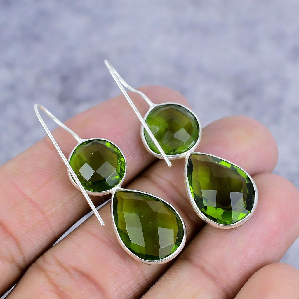 Peridot Gemstone Handmade 925 Sterling Silver Jewelry Earring 1.77" M-2625