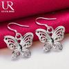 925 Sterling Silver Hollow Butterfly Pendant Piercing Earrings Fashionable Wedding Jewelry