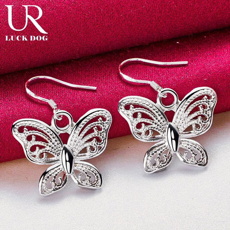 925 Sterling Silver Hollow Butterfly Pendant Piercing Earrings Fashionable Wedding Jewelry