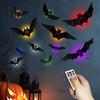 Halloween Party Wall Decorations 48Pcs Bats Decor, LED Light Up Bats, 12 Lights with Remote, Adhesive 3D Bat Stickers 6 Sizes for Indoor Window