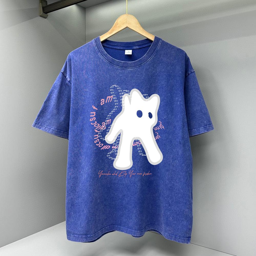 White Funny Cat Personality Men T Shirts Breathable Street Tee Clothes Cotton Fashion Loose Casual Oversized T Shirt