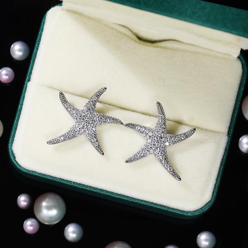 Серьги-гвоздики Huitan Luxury Color Starfish для женщин с микро-паве CZ Crystal в виде пятиконечной звезды, ювелирные изделия с доставкой