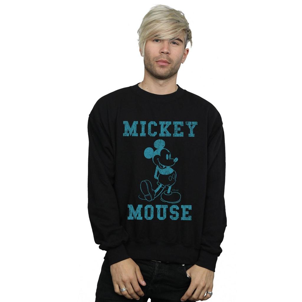 Disney Mens Mickey Mouse Distressed Kick Mono Sweatshirt