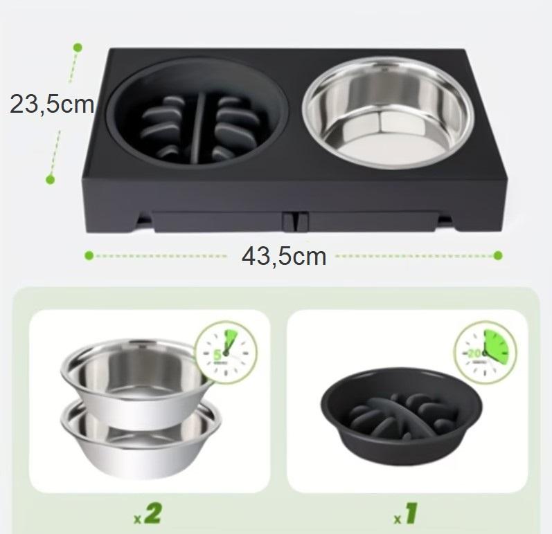 Double bowl on a stand that slows down eating FOR DOGS, adjustable 3in1