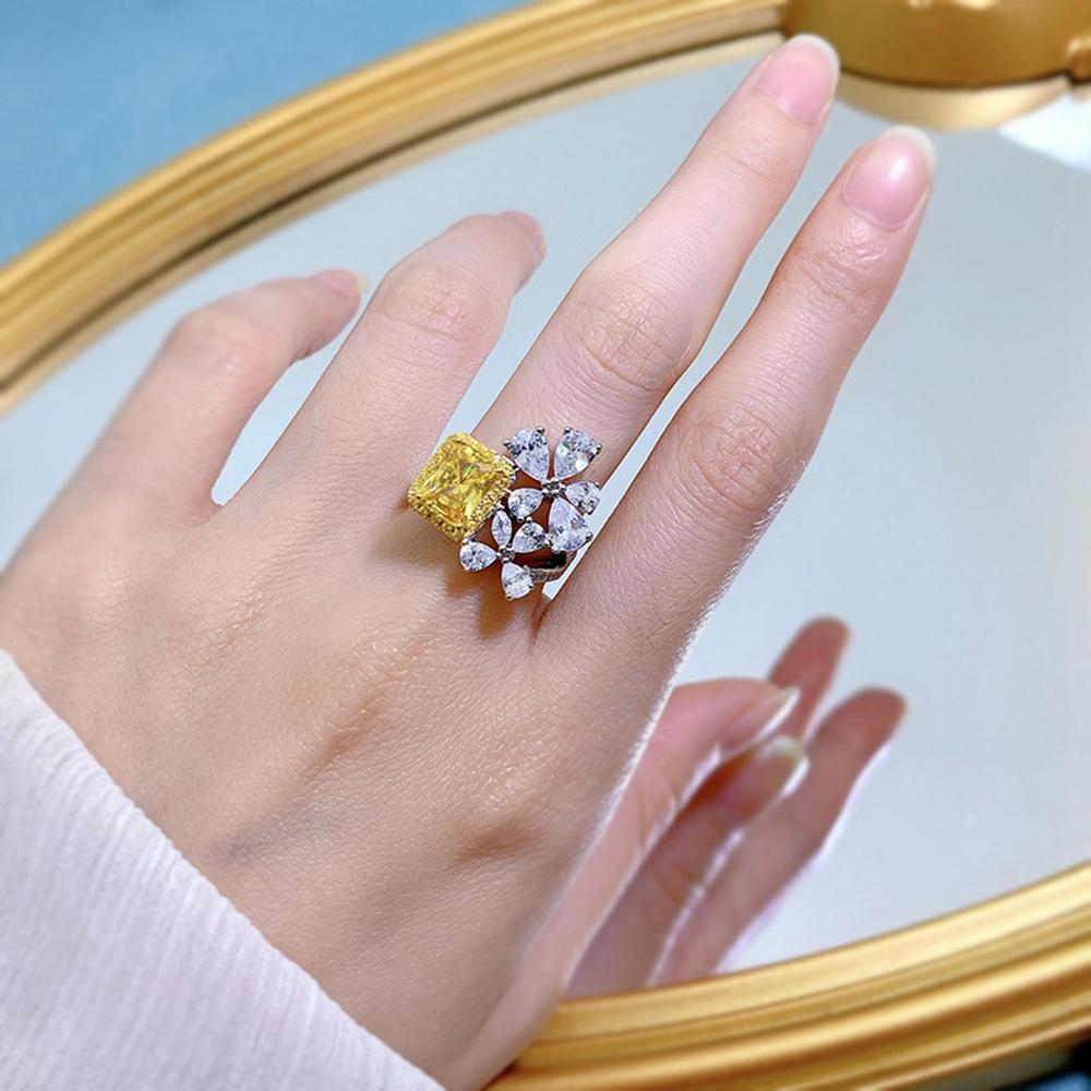 Модное кольцо из 18-каратного белого золота 6*8 мм сияющей огранки с желтым сапфиром и курндумом, подарок на годовщину, ювелирные изделия из стерлингового серебра 925 пробы