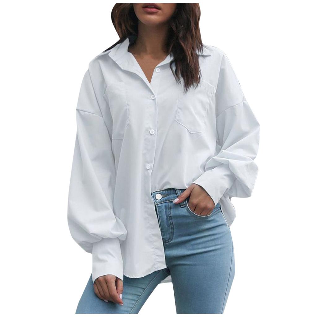 Женская свободная однотонная рубашка с длинным рукавом и лацканами, спущенным плечом, футболка