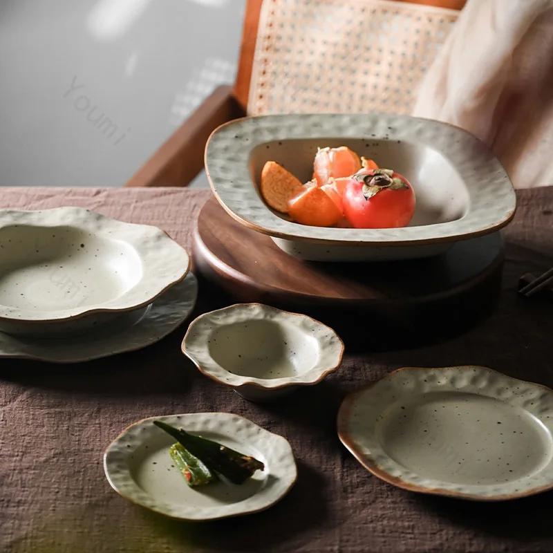 Креативные керамические тарелки в форме листьев лотоса, уникальные нестандартные десертные салатные тарелки, домашние вкусные блюда, обеденная тарелка, изысканная столовая посуда