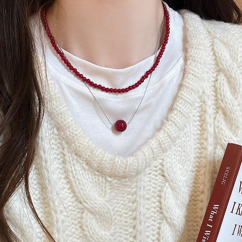 Vintage Red Beaded Necklaces For Women Chinese Style Glass Beads Necklace Exquisite Elegant Choker Aesthetic Jewelry Accessories