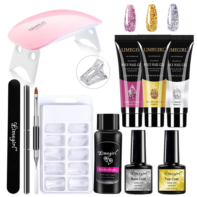 Набор гелей для ногтей, 6 Вт, светодиодная лампа для маникюрного набора, набор для быстрого наращивания ногтей, гель-акриловые строительные полигели, набор инструментов для дизайна ногтей, набор инструментов