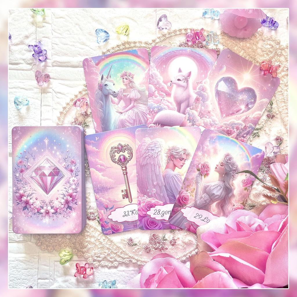 [Officially Imported, Limited Quantity] Pinky Candy Lenormand | Lenormand Cards, 48-Piece Set [Includes Drawstring Pouch] | 56 X 87mm Black Cardstock