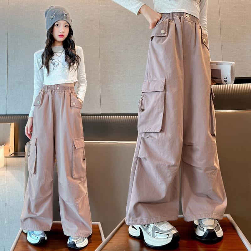 Комбинезоны для девочек Весна и осень Большие детские модные классные универсальные широкие брюки Осенние повседневные свободные осенние детские брюки